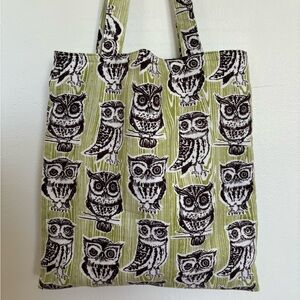 Brown Owls on Green Flannel Handmade Tote